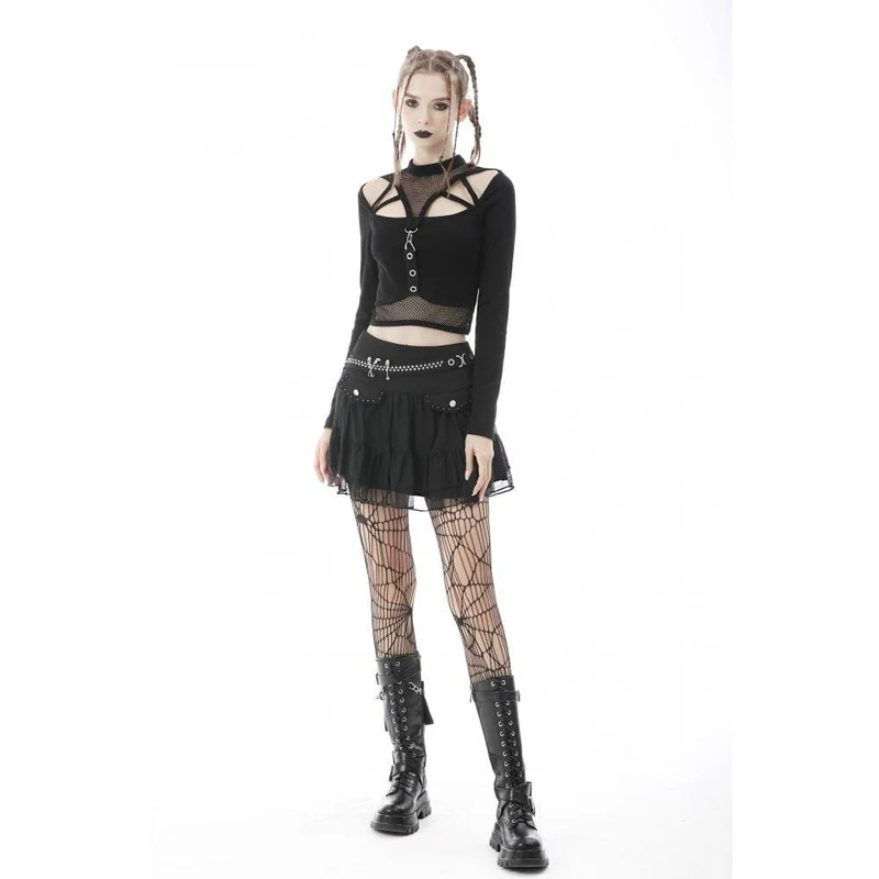 Damen Punk Cutout Mesh Splice Crop Top