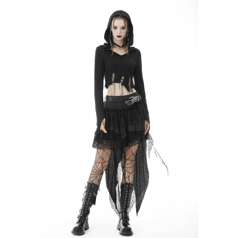 Damen Punk Unregelmäßiges Träger-Crop-Top mit Kapuze