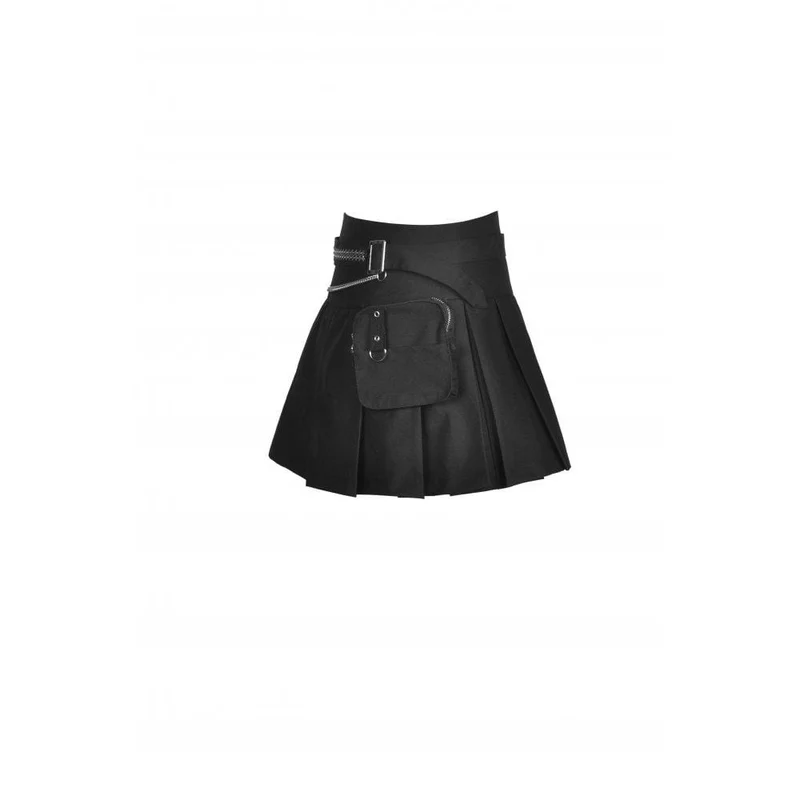 Damen Punk Plissierter Rock mit großen Taschen und Gürtel