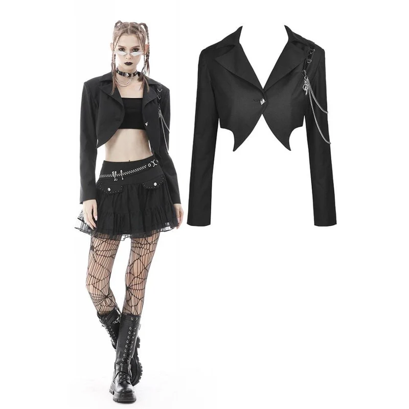 Damen Punk Unregelmäßige Kurzjacke mit Kette