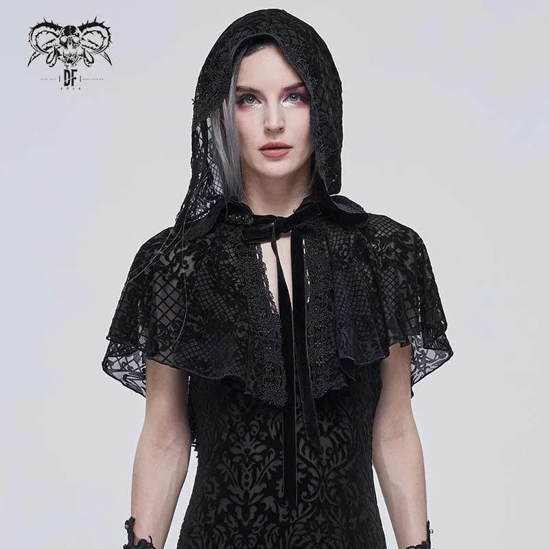Gothic Cape für Damen mit Blumenmuster und Kapuze