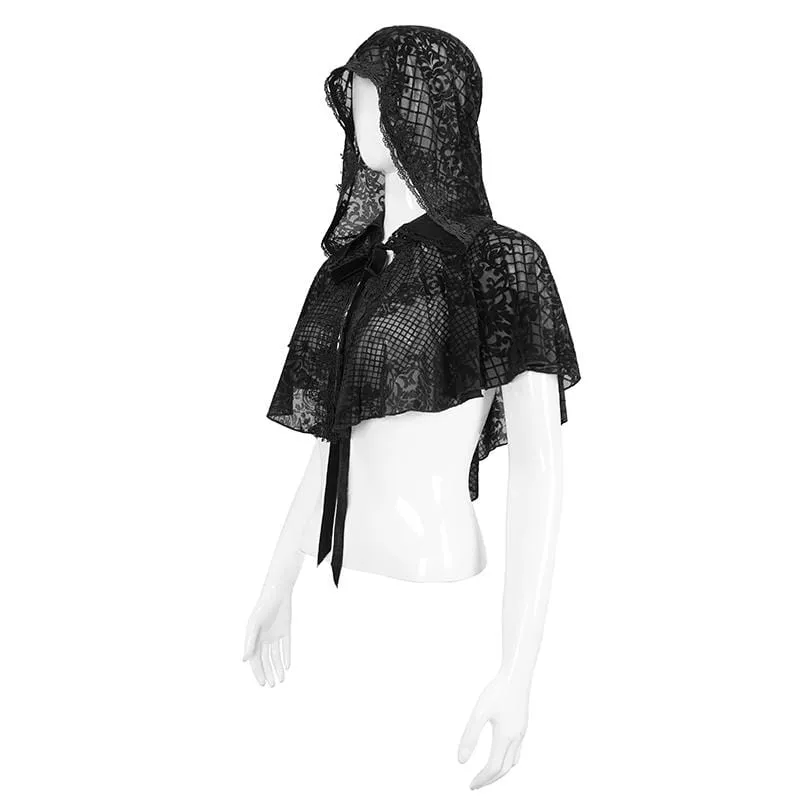 Gothic Cape für Damen mit Blumenmuster und Kapuze