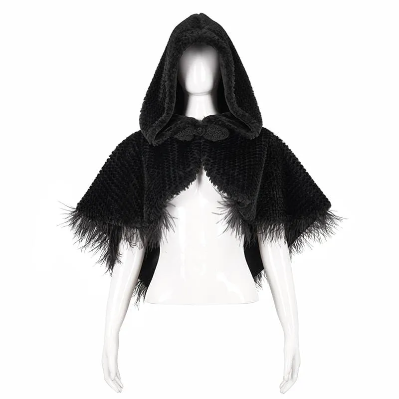 Damen Gothic Riemchen Umhang mit Kapuze Schwarz