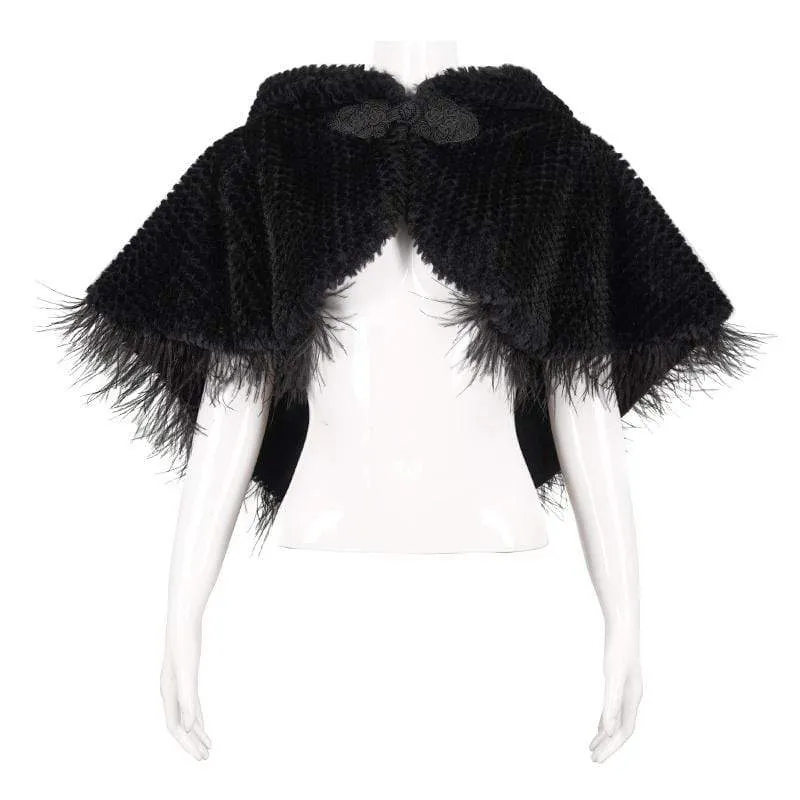 Damen Gothic Riemchen Umhang mit Kapuze Schwarz