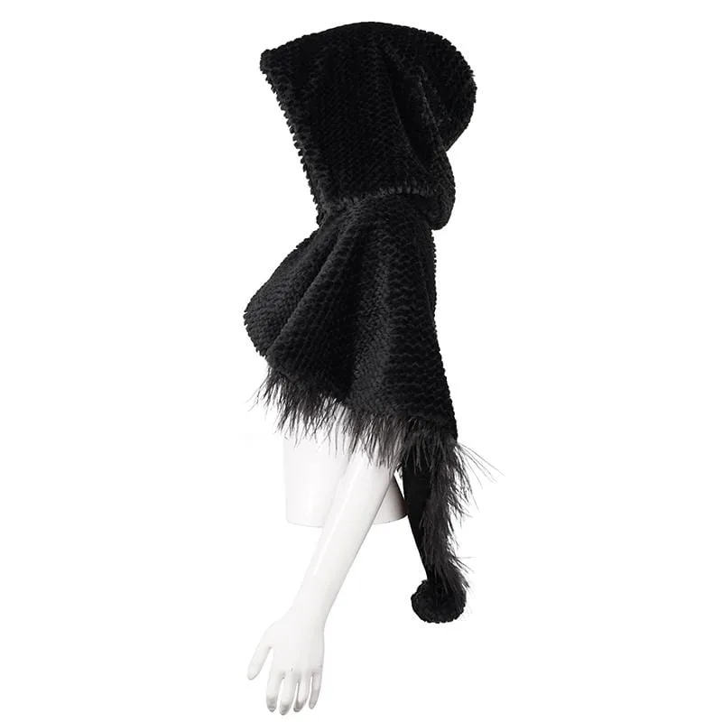 Damen Gothic Riemchen Umhang mit Kapuze Schwarz