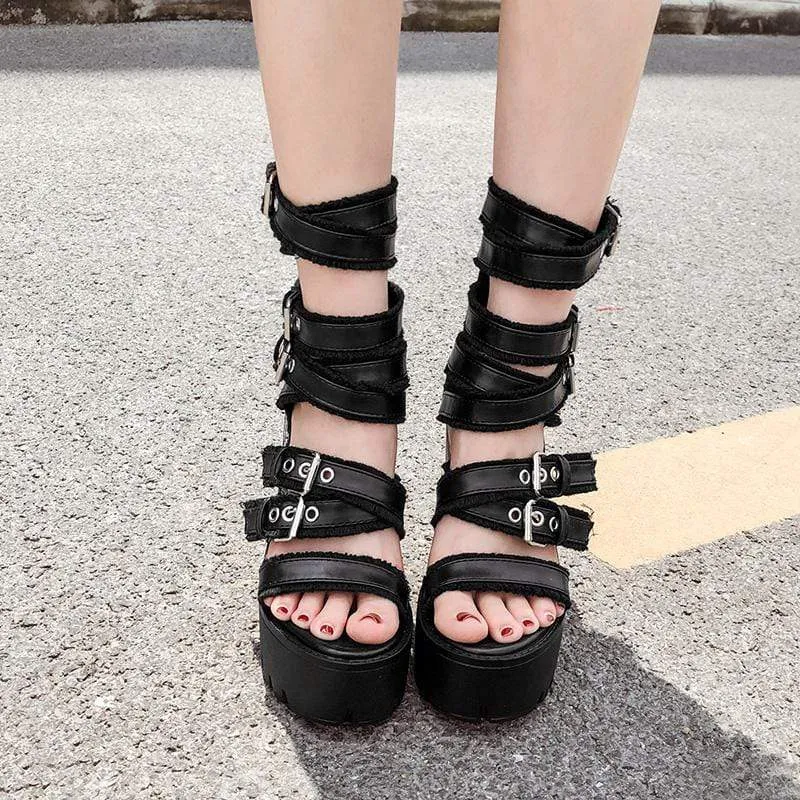 Gothic Gladiator Stiefel mit Punk-Schnallen für Damen