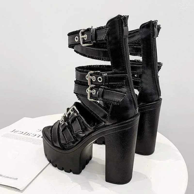 Gothic Gladiator Stiefel mit Punk-Schnallen für Damen