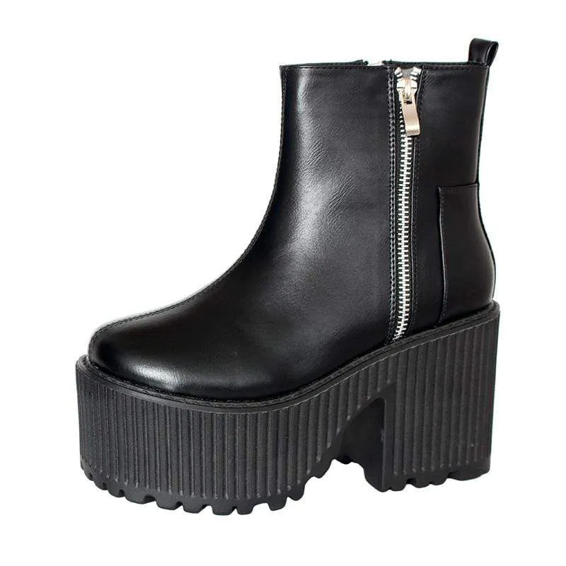 Gothic Punk Zipper Plateaustiefel für Damen