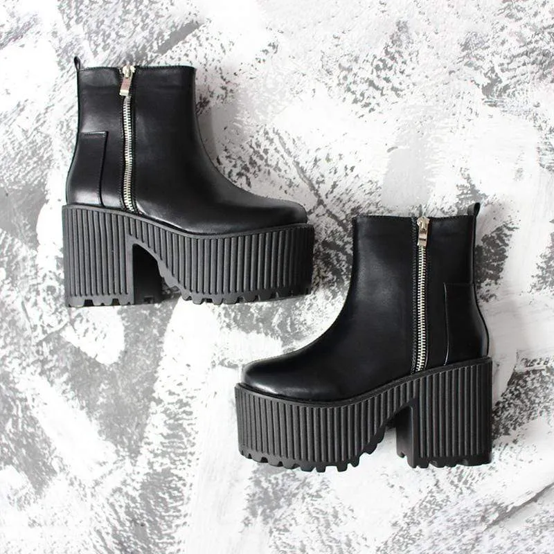 Gothic Punk Zipper Plateaustiefel für Damen