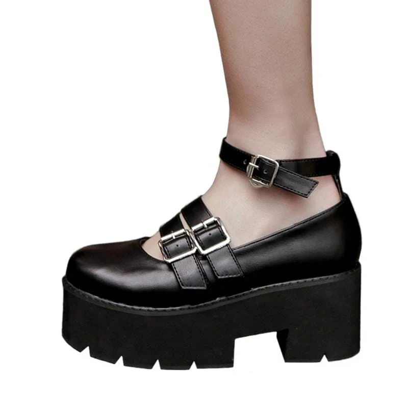 Damen Gothic Punk Schnallen Plateau Lolita Schuhe