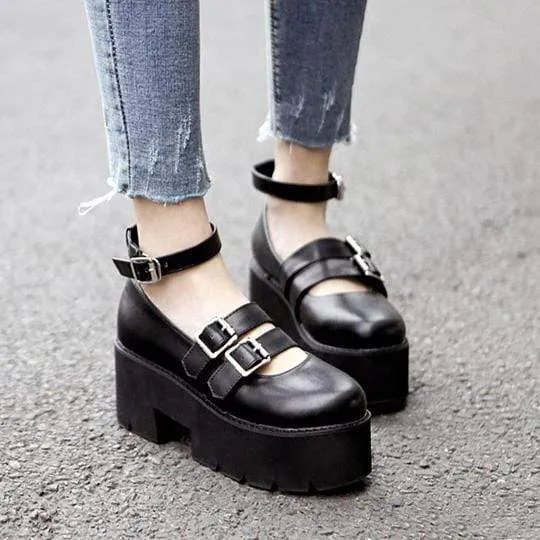 Damen Gothic Punk Schnallen Plateau Lolita Schuhe