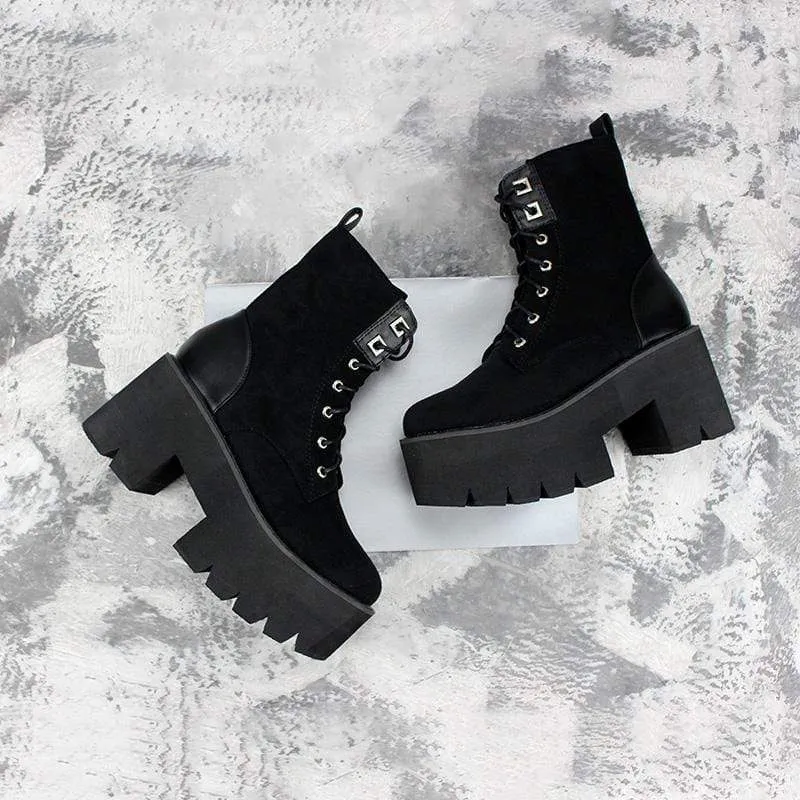 Gothic Punk Wildleder Splice Plateaustiefel für Damen
