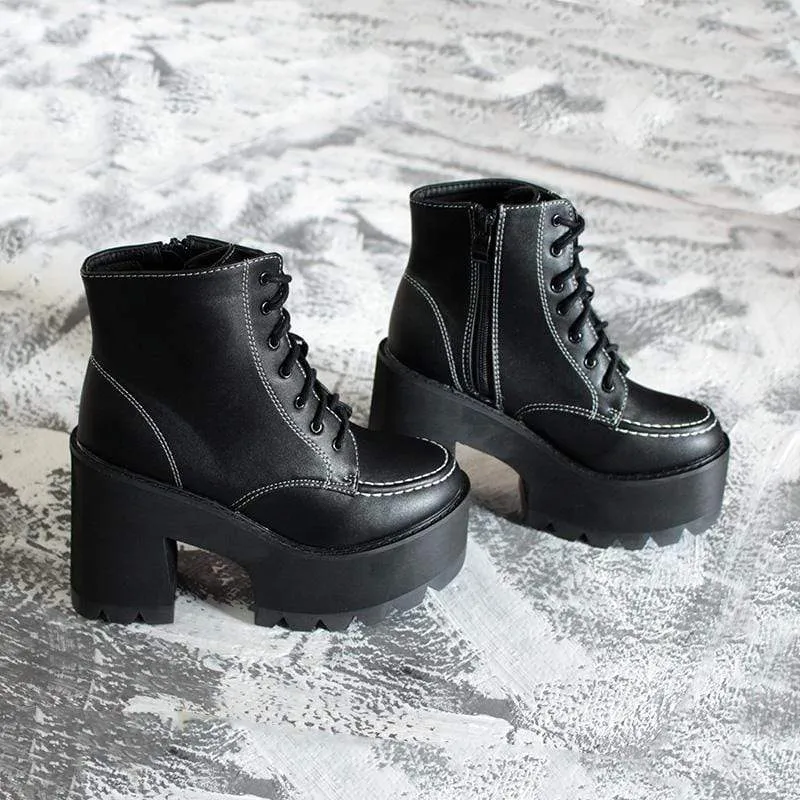 Damen Gothic Punk Plateaustiefel mit Schnürung und Reißverschluss