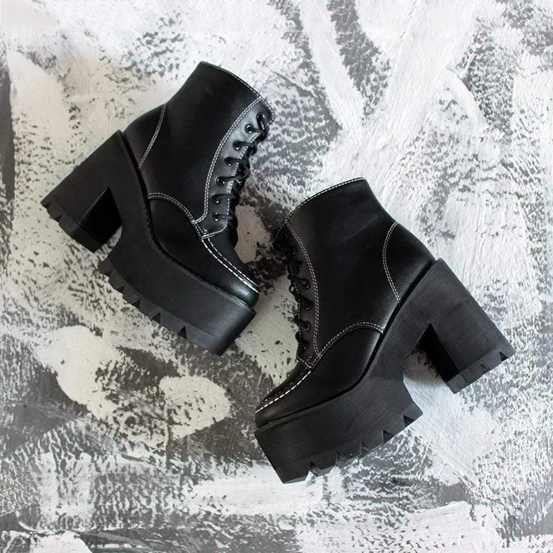 Damen Gothic Punk Plateaustiefel mit Schnürung und Reißverschluss