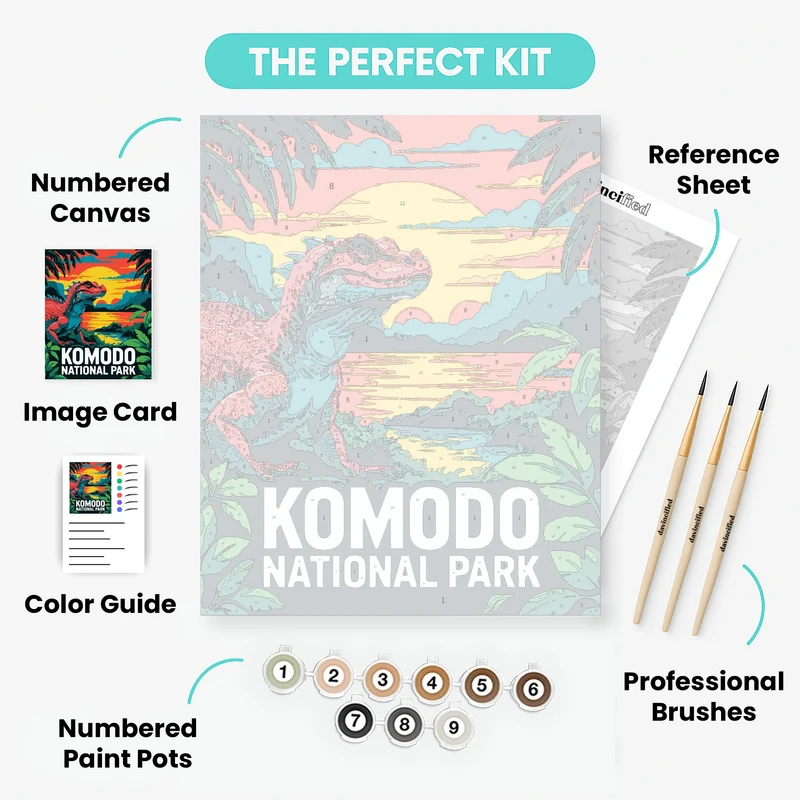 Komodo National Park Dragon Sunset Tropical Vista - Paint by Numbers Kit