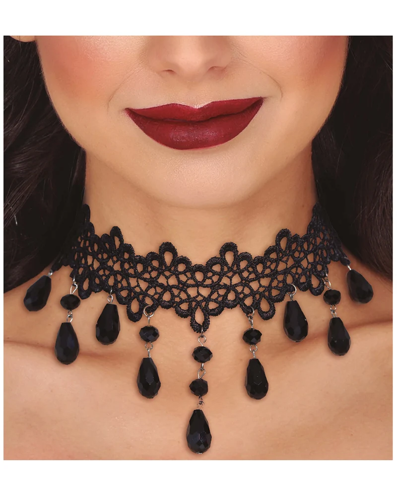 Gothic Barock Halsband mit schwarzen Schmucksteinen