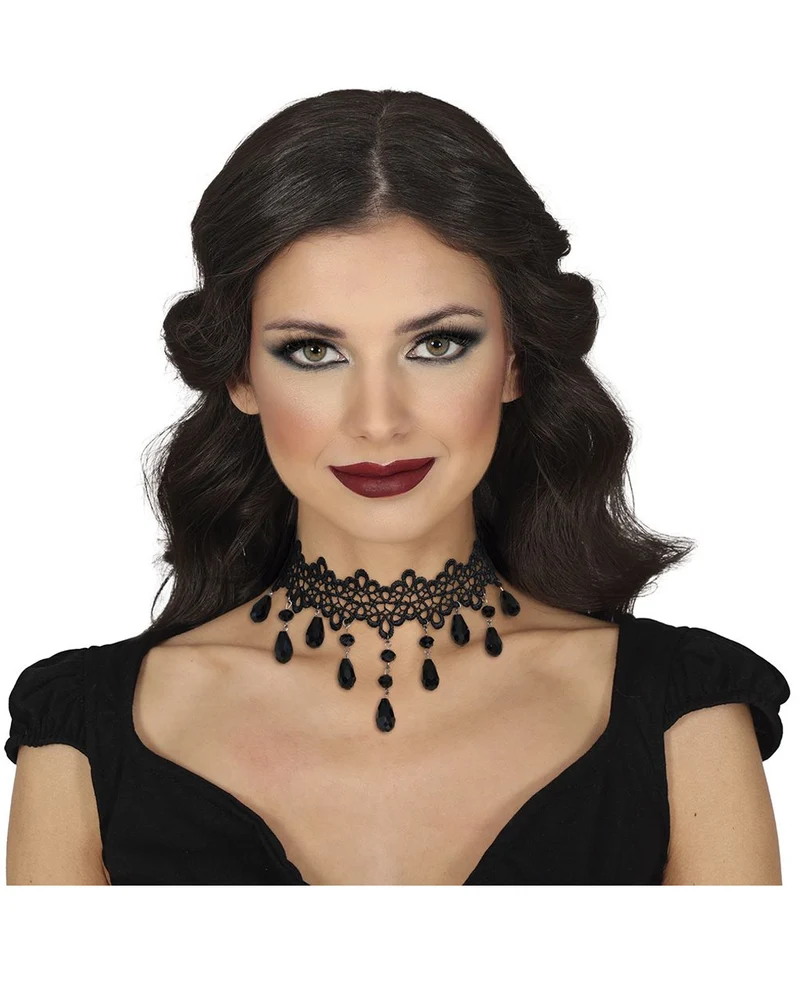 Gothic Barock Halsband mit schwarzen Schmucksteinen