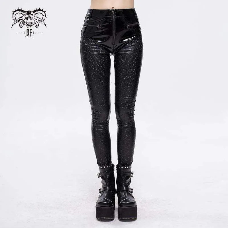 Gothic Faviform Zipper Kunstlederhose für Damen