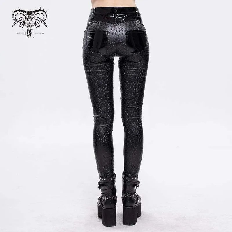 Gothic Faviform Zipper Kunstlederhose für Damen