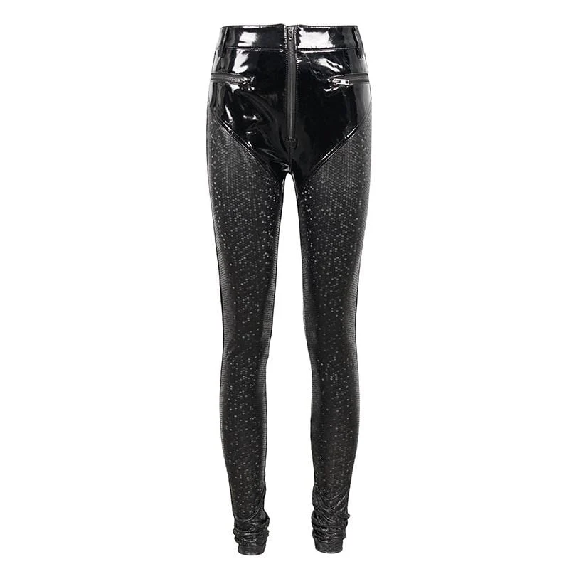 Gothic Faviform Zipper Kunstlederhose für Damen