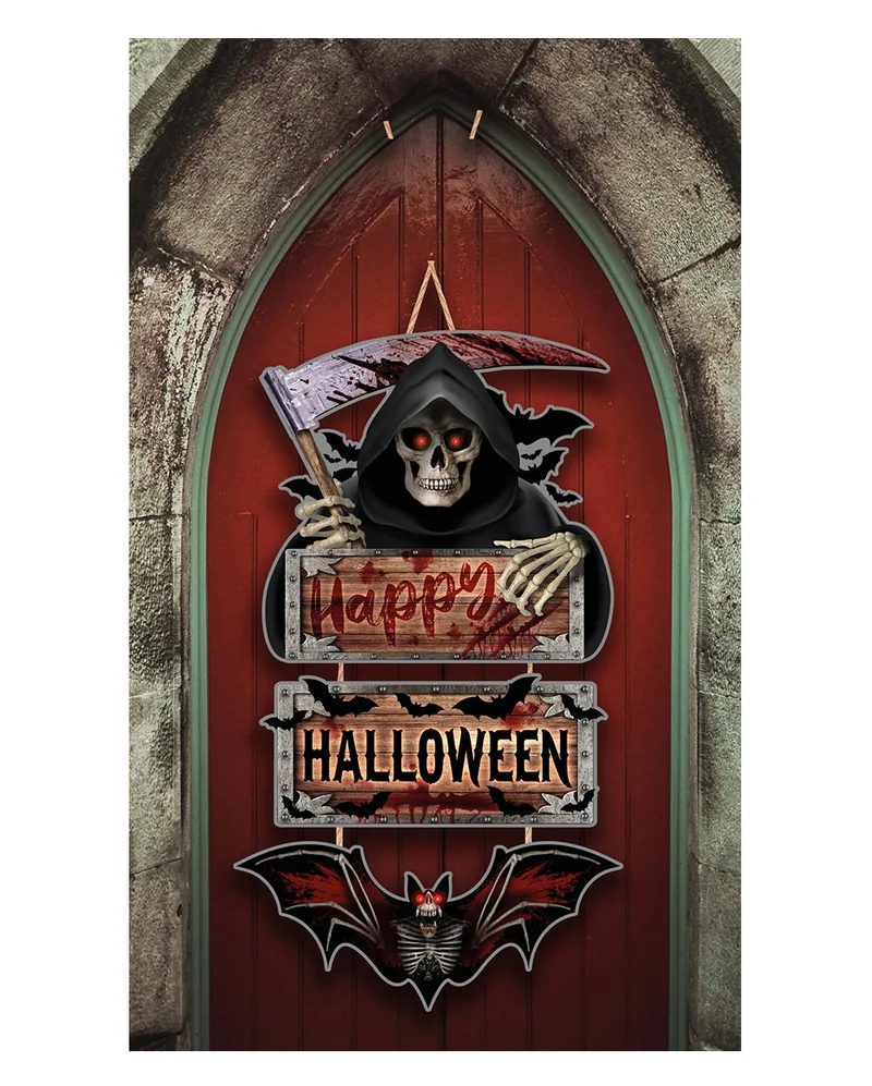 Happy Halloween Holzschild mit Reaper & Fledermaus 60cm