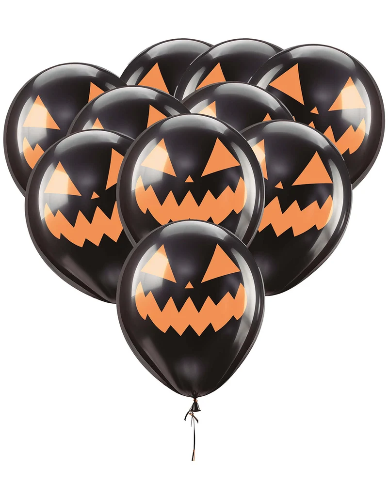 Halloween Ballons mit Kürbisgesicht Schwarz 10 St.