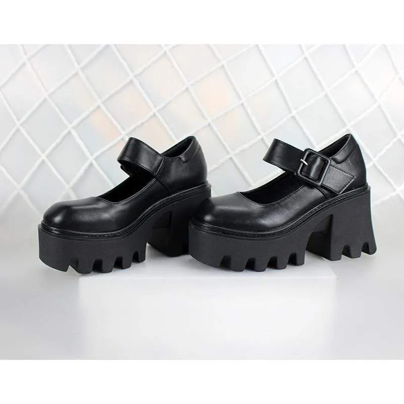 Damen Gothic Punk Schnalle Mary Jane Schuhe