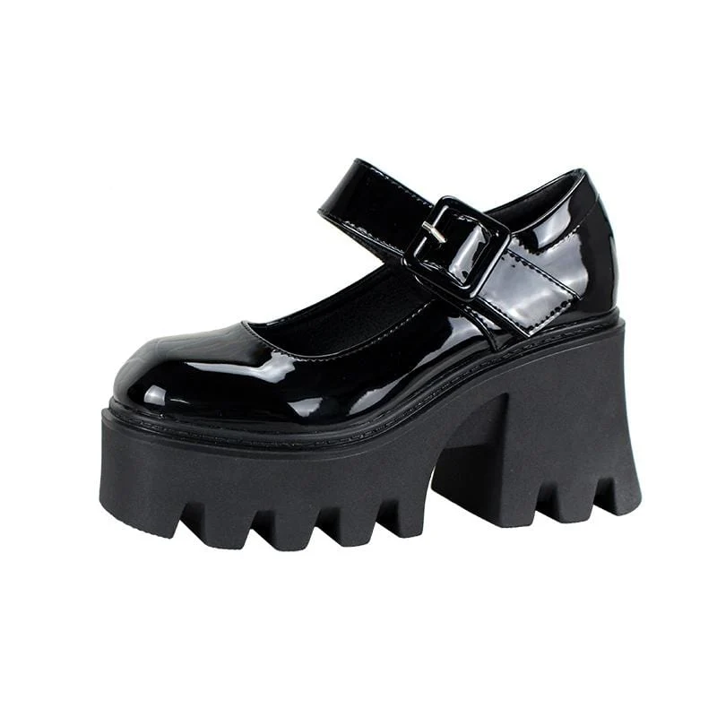 Damen Gothic Punk Schnalle Mary Jane Schuhe