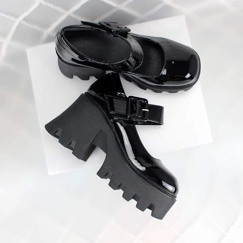 Damen Gothic Punk Schnalle Mary Jane Schuhe