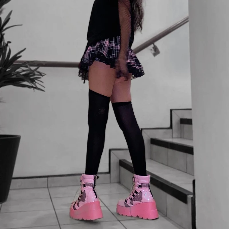 Damen Grunge Riemchen Spitzensaum Plissee Rock
