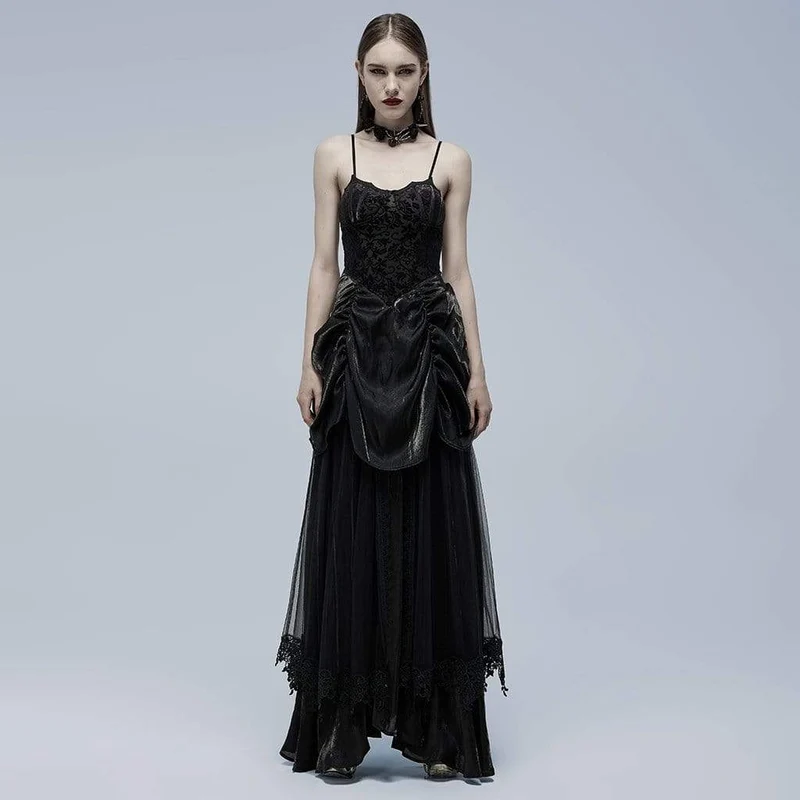 Damen-Hochzeitskleid im Gothic-Stil mit Riemchen und Rüschen im Lagen-Stil