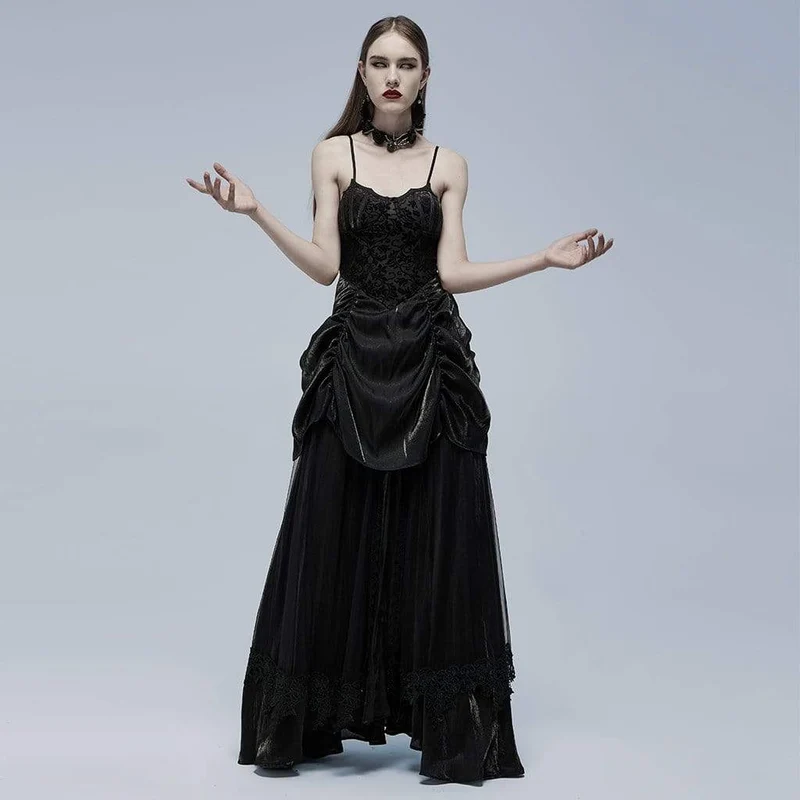 Damen-Hochzeitskleid im Gothic-Stil mit Riemchen und Rüschen im Lagen-Stil