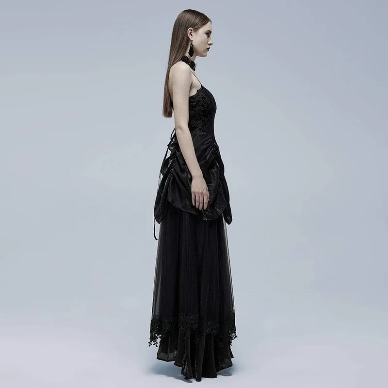 Damen-Hochzeitskleid im Gothic-Stil mit Riemchen und Rüschen im Lagen-Stil