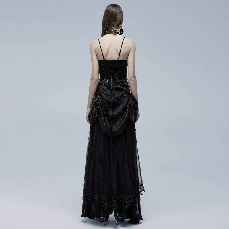 Damen-Hochzeitskleid im Gothic-Stil mit Riemchen und Rüschen im Lagen-Stil