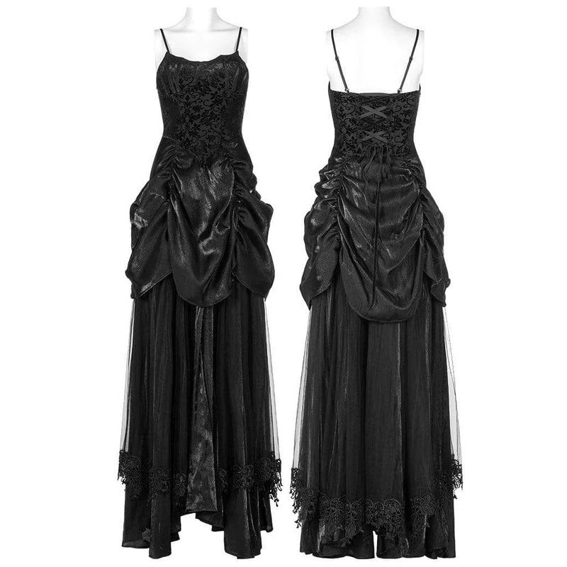 Damen-Hochzeitskleid im Gothic-Stil mit Riemchen und Rüschen im Lagen-Stil