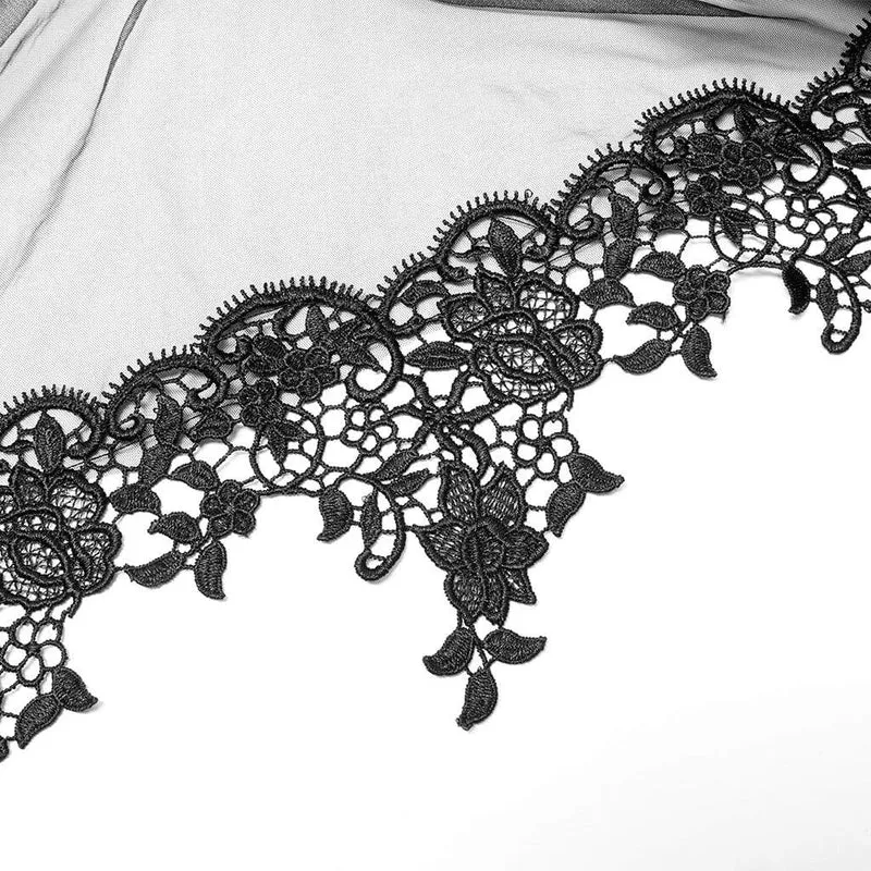 Damen-Hochzeitskleid im Gothic-Stil mit Riemchen und Rüschen im Lagen-Stil
