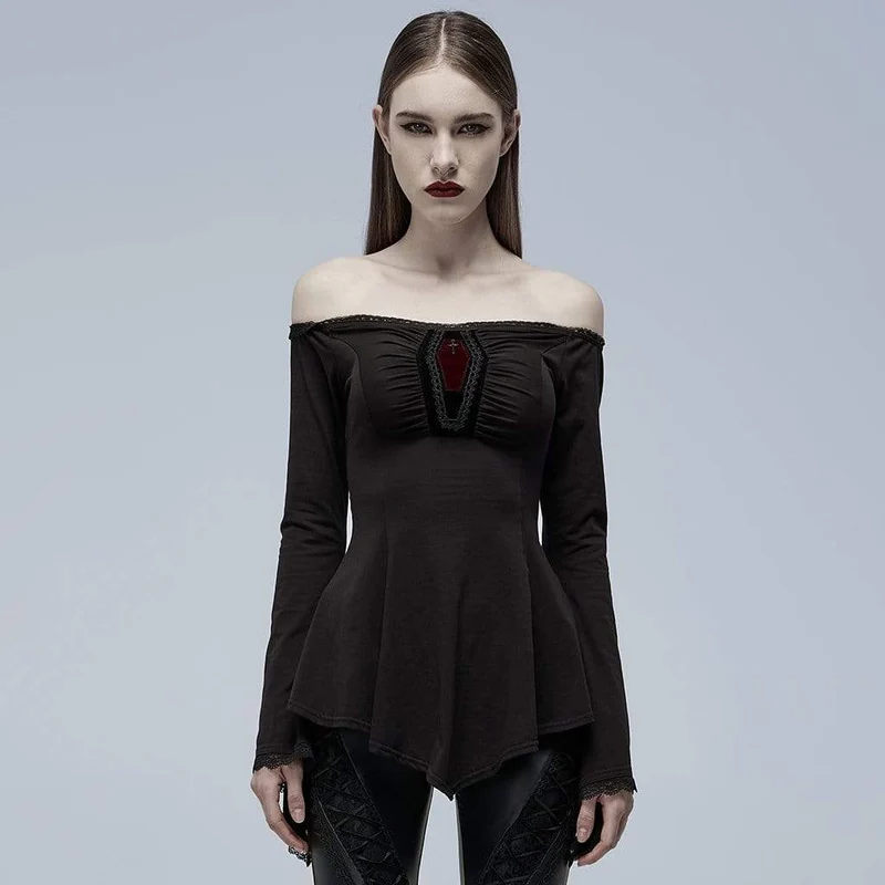Schulterfreies Gothic-Hemd mit Hornärmeln für Damen