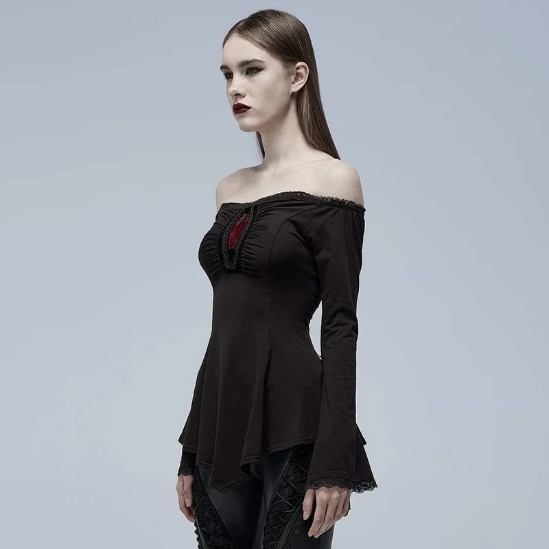 Schulterfreies Gothic-Hemd mit Hornärmeln für Damen