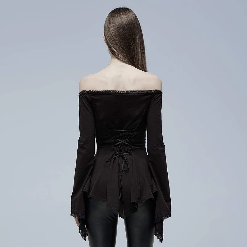 Schulterfreies Gothic-Hemd mit Hornärmeln für Damen