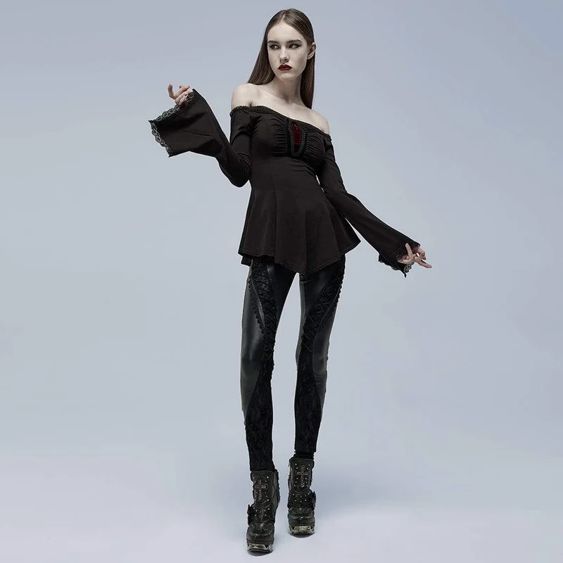 Schulterfreies Gothic-Hemd mit Hornärmeln für Damen