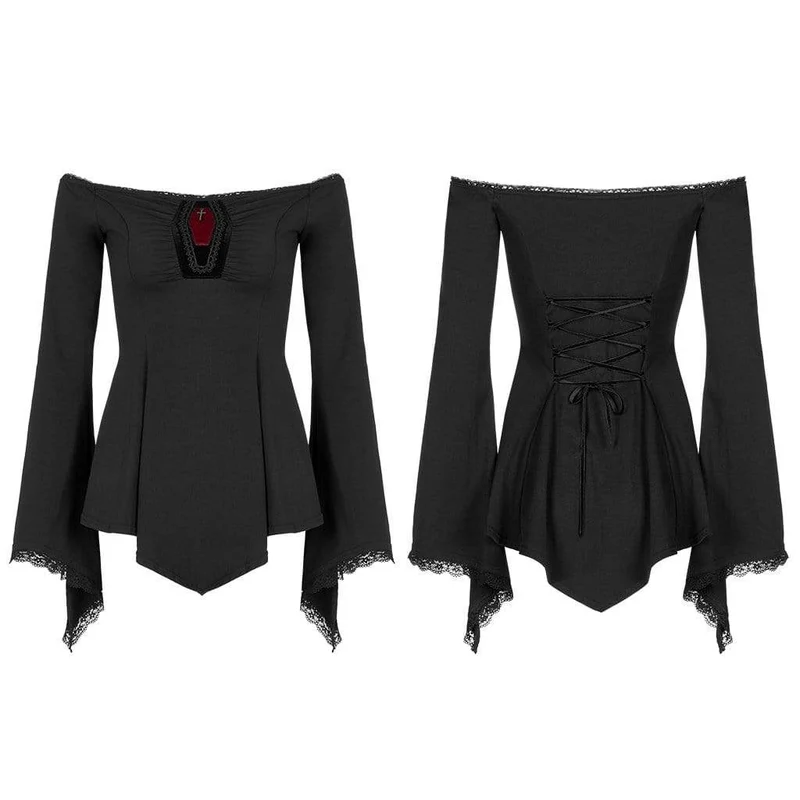 Schulterfreies Gothic-Hemd mit Hornärmeln für Damen