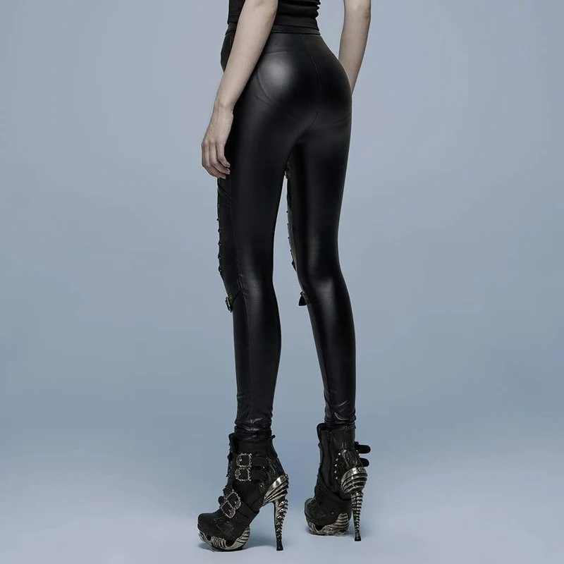 Damen Punk Strappy Mesh-Leggings mit Splice-Schnalle