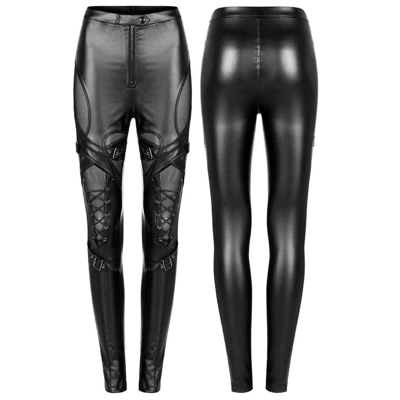Damen Punk Strappy Mesh-Leggings mit Splice-Schnalle
