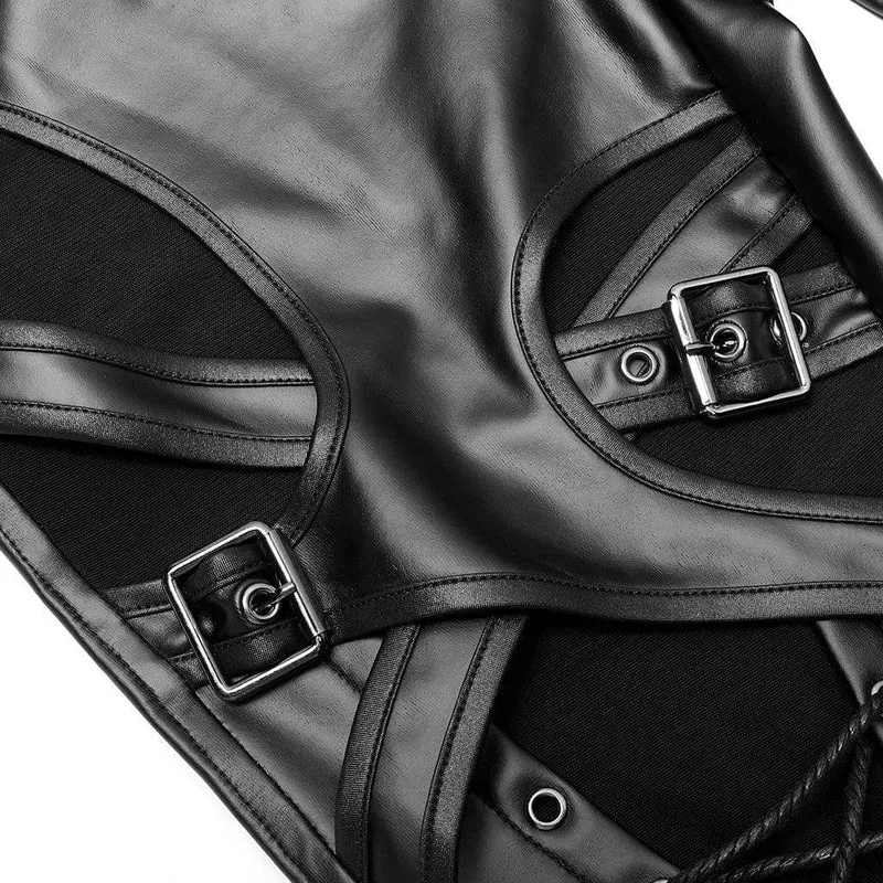 Damen Punk Strappy Mesh-Leggings mit Splice-Schnalle