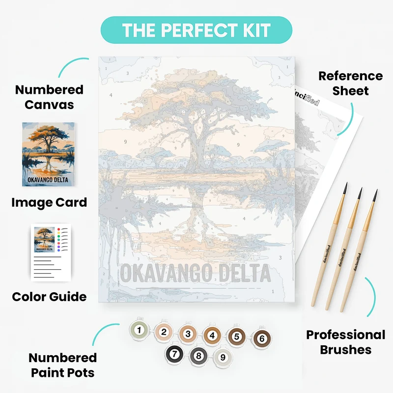 Okavango Delta Acacia Watercolor Reflection - Paint by Numbers Kit