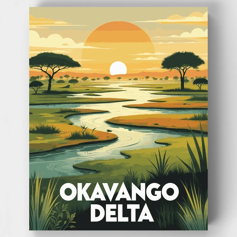 Okavango Delta Winding River Savanna Sunset - Paint by Numbers Kit