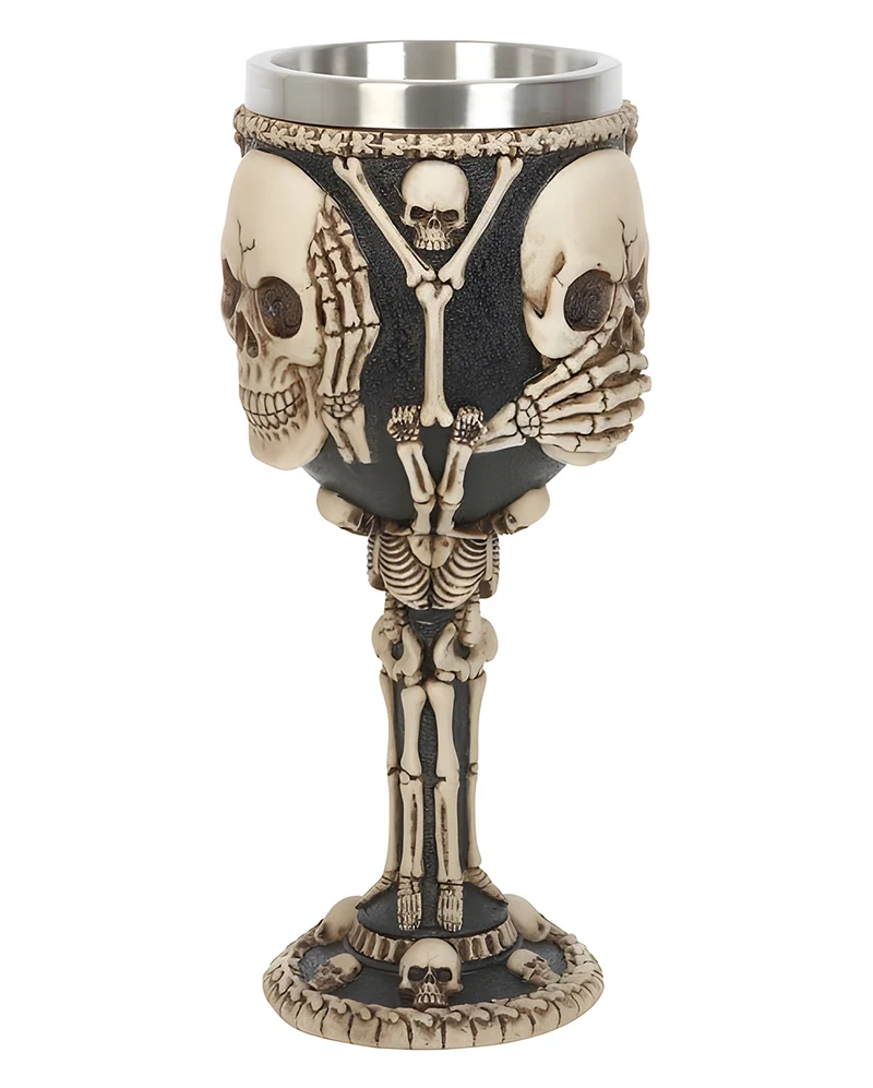 Totenkopf Kelch mit 3 Totenschädeln & Knochen als Motiv 19cm