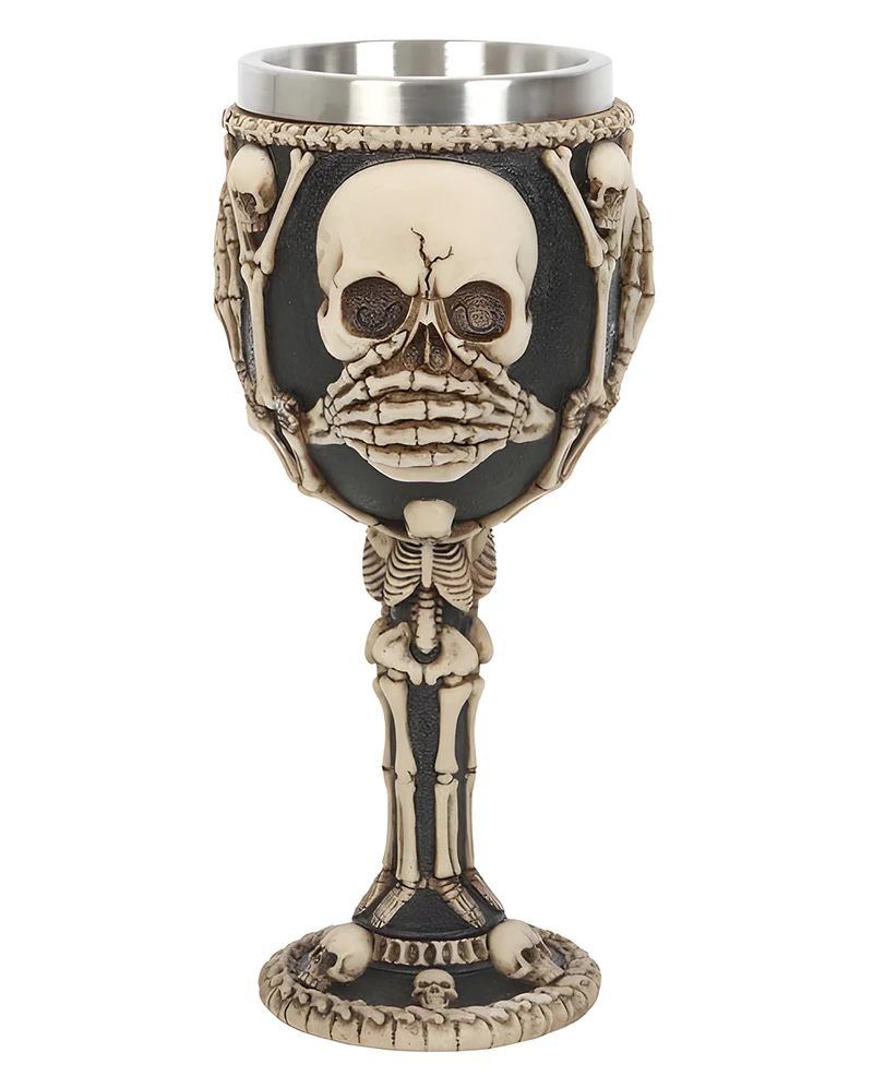 Totenkopf Kelch mit 3 Totenschädeln & Knochen als Motiv 19cm