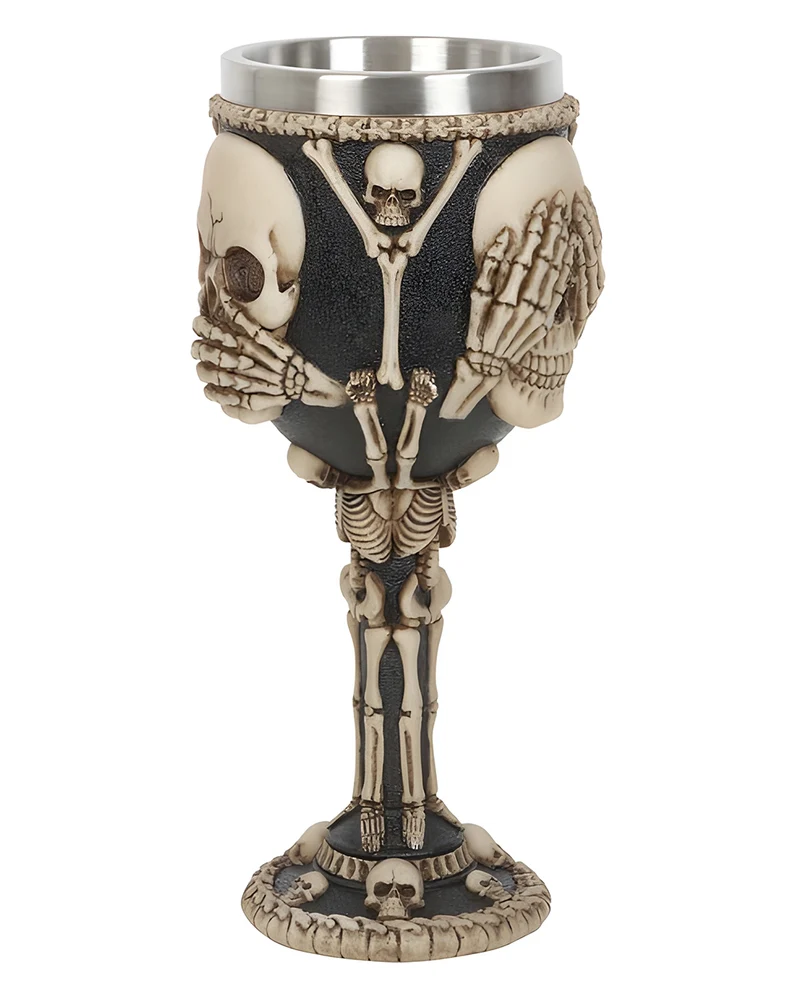 Totenkopf Kelch mit 3 Totenschädeln & Knochen als Motiv 19cm