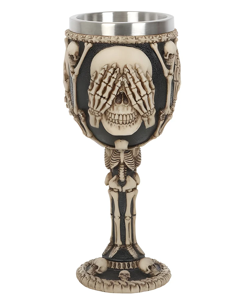 Totenkopf Kelch mit 3 Totenschädeln & Knochen als Motiv 19cm